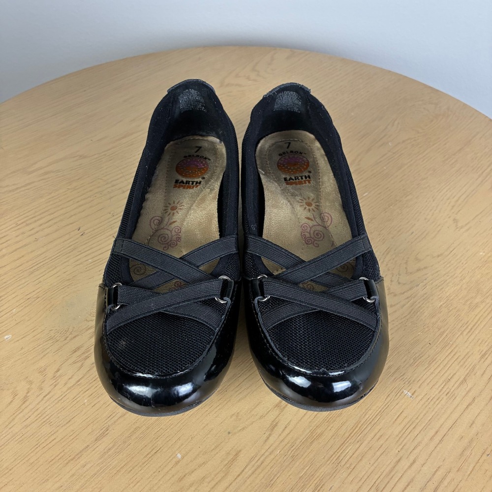 Earth Spirit Mesh Patent Leather Crisscross Strap Flats Women's 7 Comfort - Picture 2 of 7